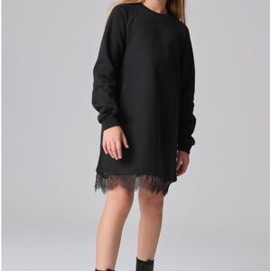 All Saints Black Sweatshirt Dress with Lace Detail